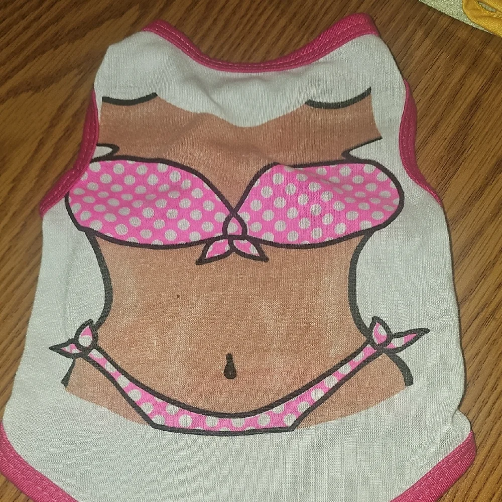 Born To Be Loved Pink Polka Dot Bikini Dog Shirt Size Small